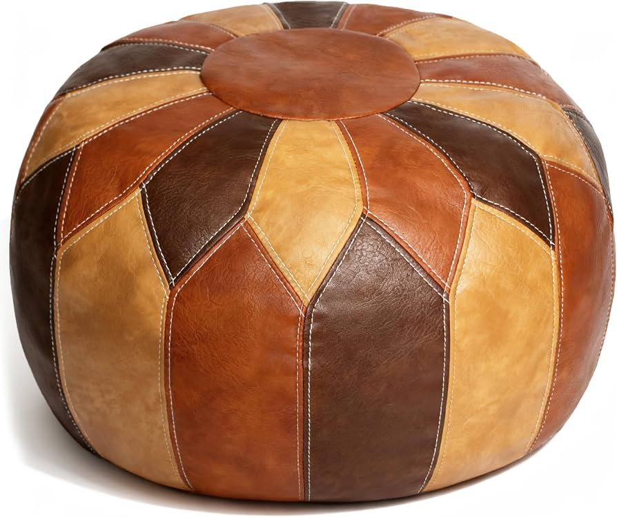 Thgonwid Unstuffed Moroccan Faux Leather Pouf Ottoman Cover with Storage - Boho Chic Multi-Use Fo... | Amazon (US)