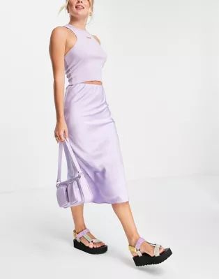 ASOS DESIGN satin bias slip midi skirt in lilac | ASOS (Global)