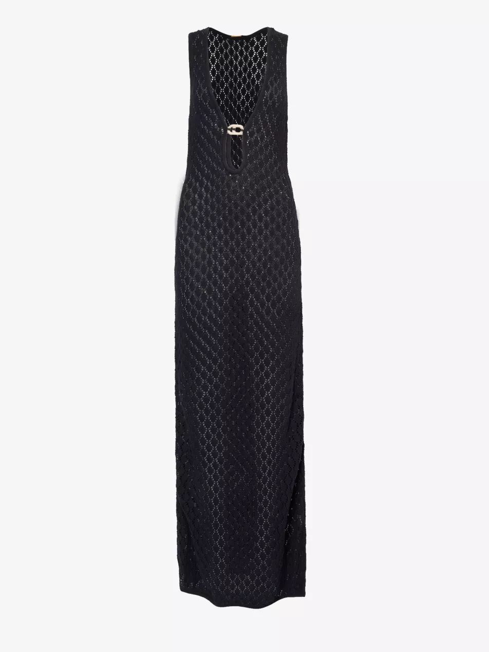 Plunge-neck fishtail-hem cotton-crochet maxi dress | Selfridges