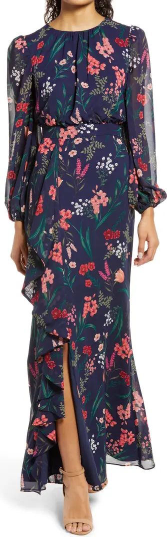 Floral Cascade Ruffle Long Sleeve Dress | Nordstrom
