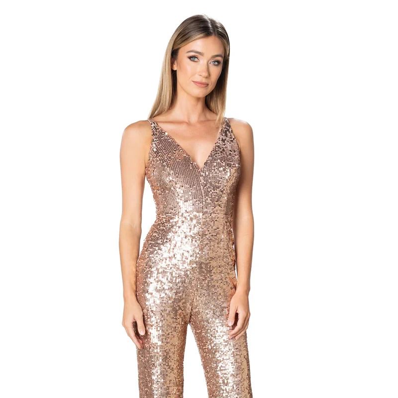 Dress The Population Charlie Jumpsuit - Soft Gold Multi - Pink - XL | Verishop