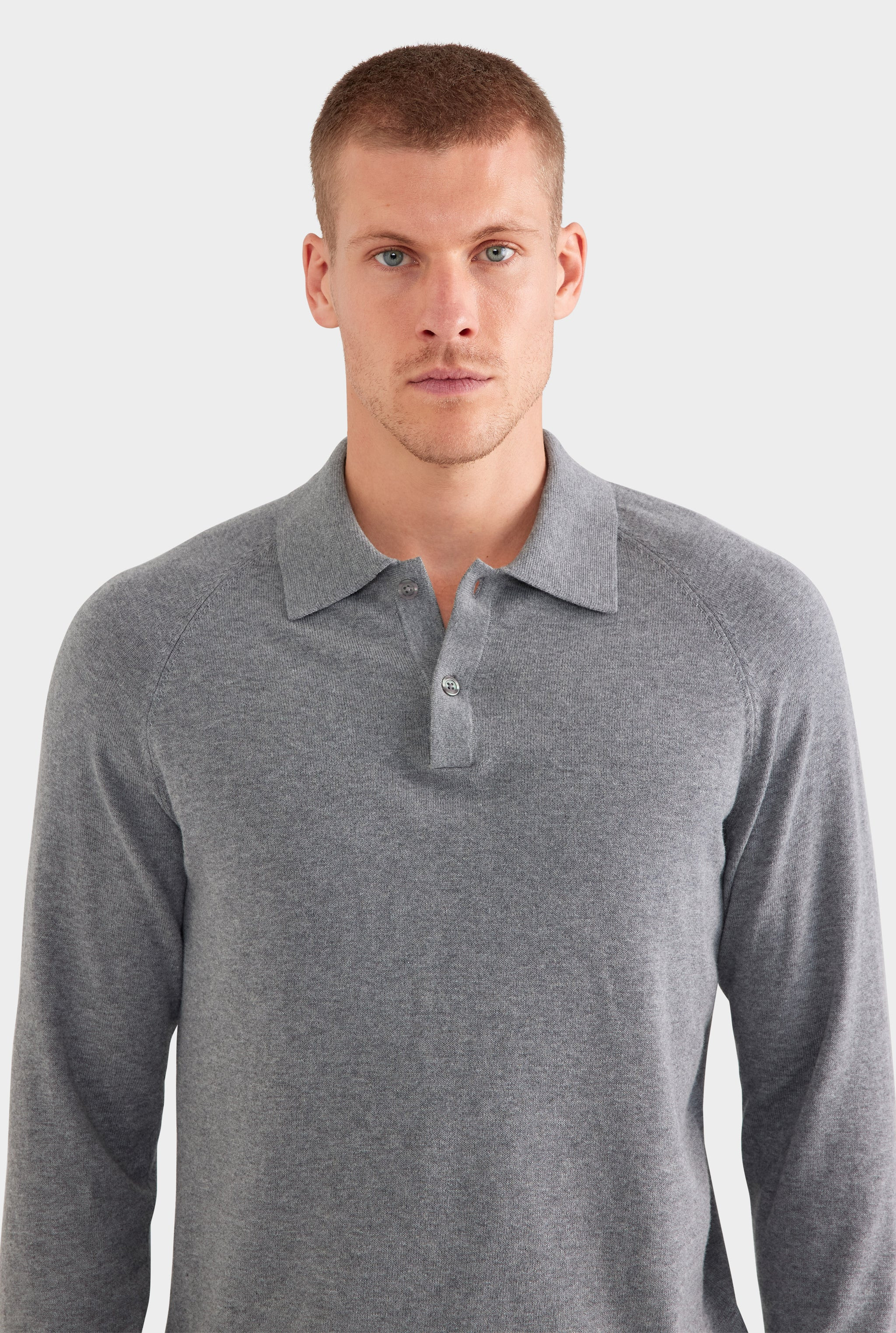 Mens Long Sleeve Cotton Raglan Knit Polo Dark Grey Marl | Venroy | Venroy AU