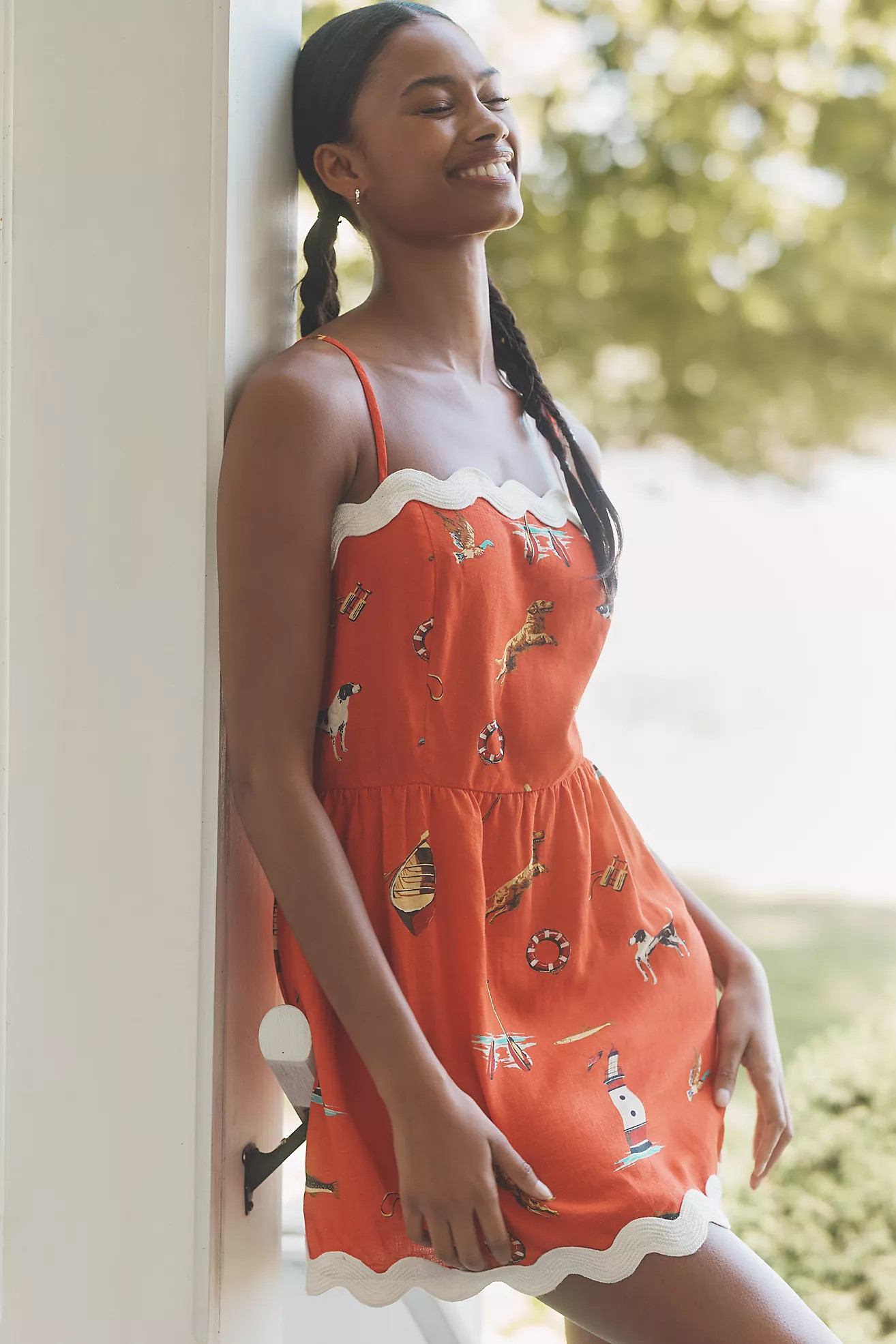 Celandine Linen-Blend Scalloped Mini Dress | Anthropologie (US)