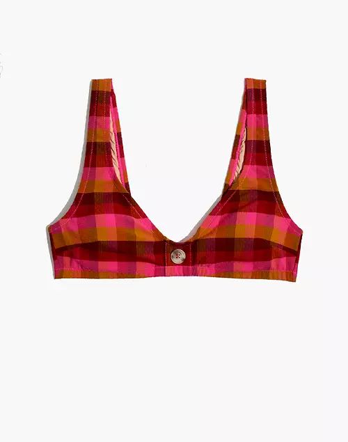 Madewell Second Wave Button-Front Bikini Top in Azalea Check | Madewell