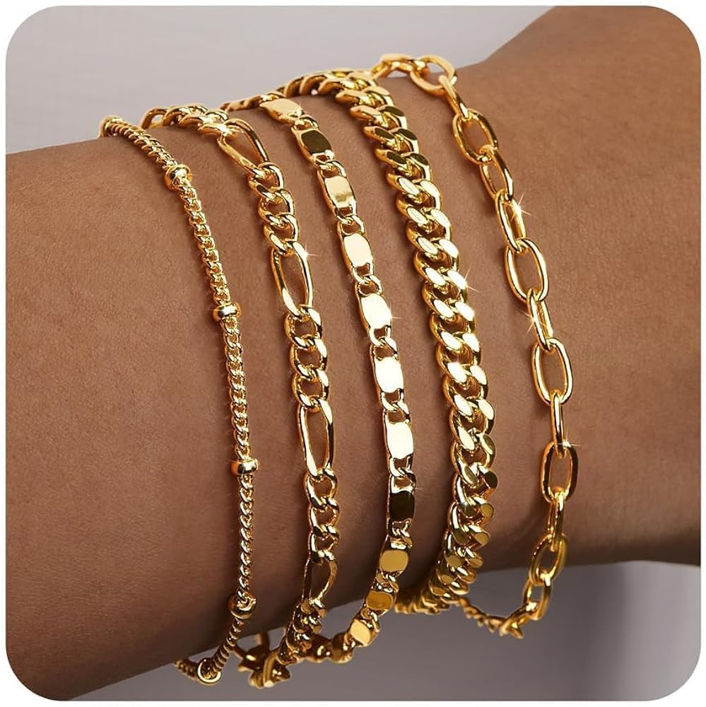 Gold Bracelets for Women Trendy,14K Real Gold Plated Dainty Stackable Paperclip Cuban Link Chain ... | Amazon (US)