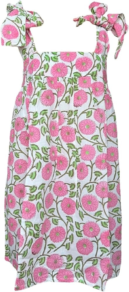 Women Floral Tie Shoulder Mini Dress Cute Square Neck Loose Fit Beach Short Dress Backless Boho V... | Amazon (US)