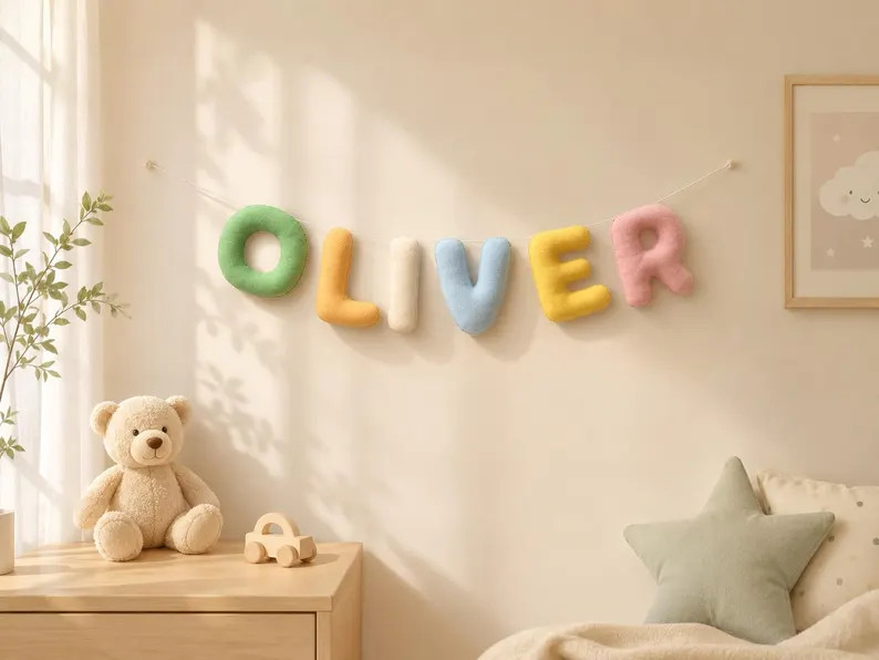 Personalized Felt Name Banner, Handmade Nursery Wall Decor, Soft Baby Room Sign | Etsy (Global)