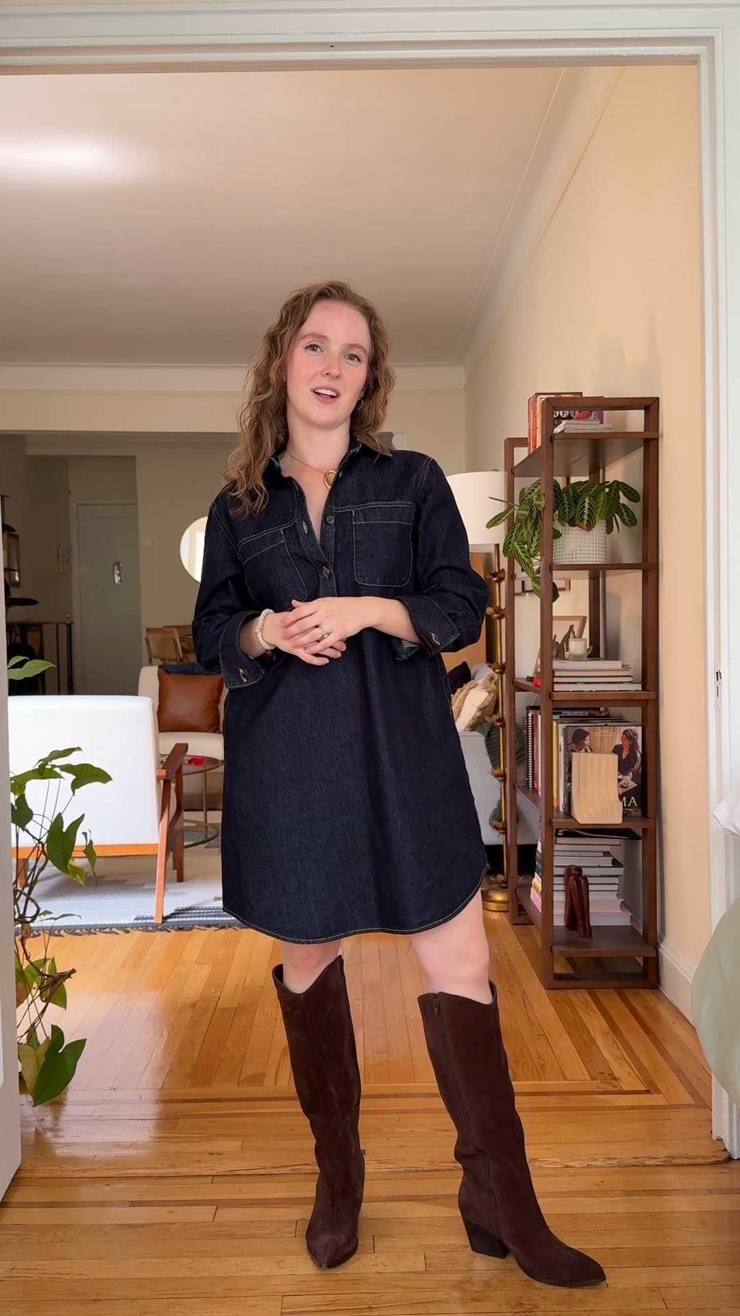 Deal of the day. Old navy denim shirt dress. Wearing xs regular. Love the corduroy collar for fall! On sale. Boots are true to size 10k step tested

#LTKSaleAlert #LTKPetite