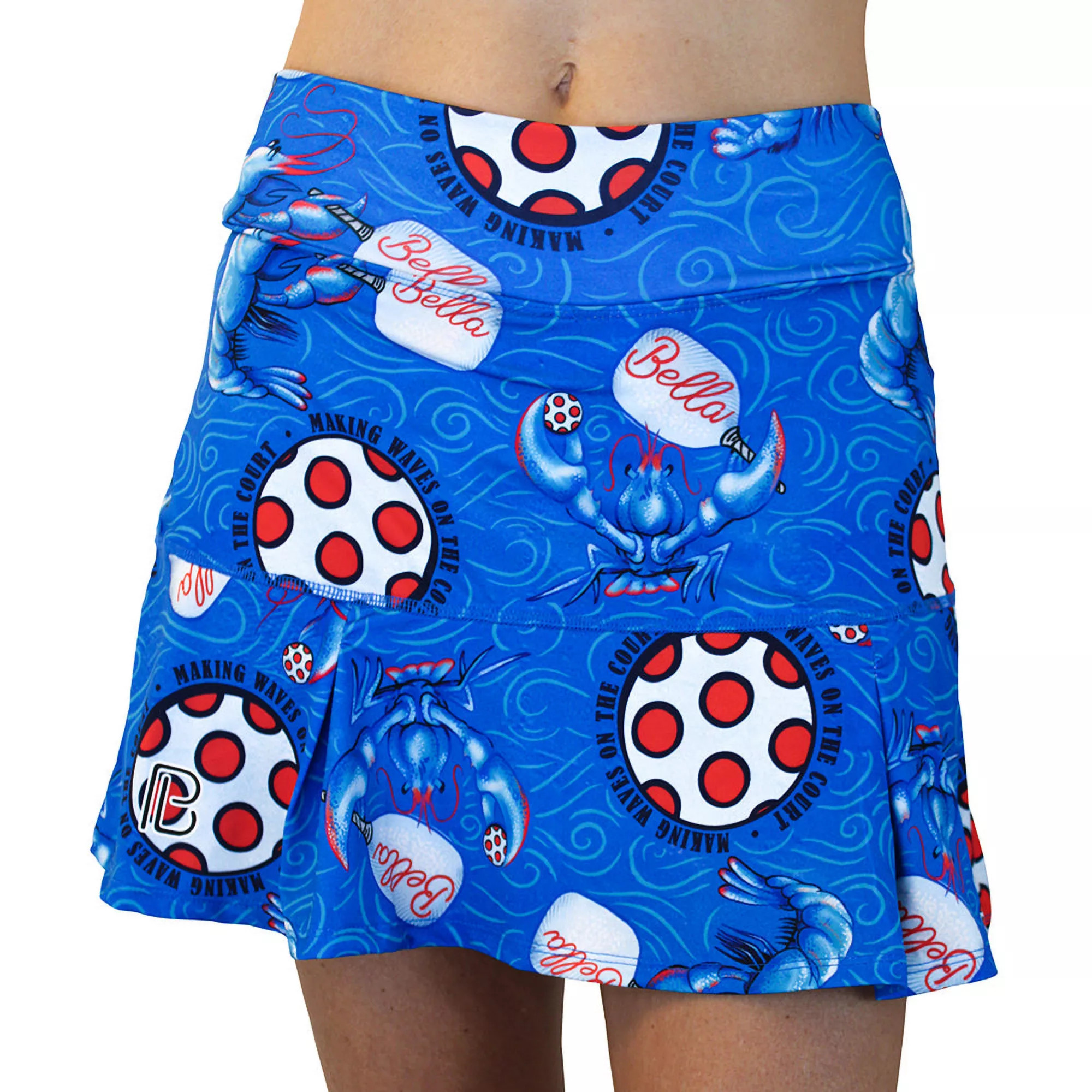 Pickleball Bella Women's Lobster Monster D-Pleat Skort, Medium, Blue/Red/White Gray - Holiday | Golf Galaxy