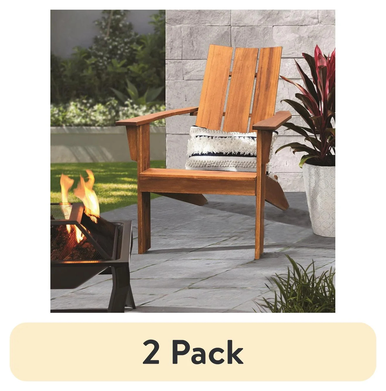 (2 pack) Mainstays Wood Outdoor Modern Adirondack Chair, Natural Color | Walmart (US)