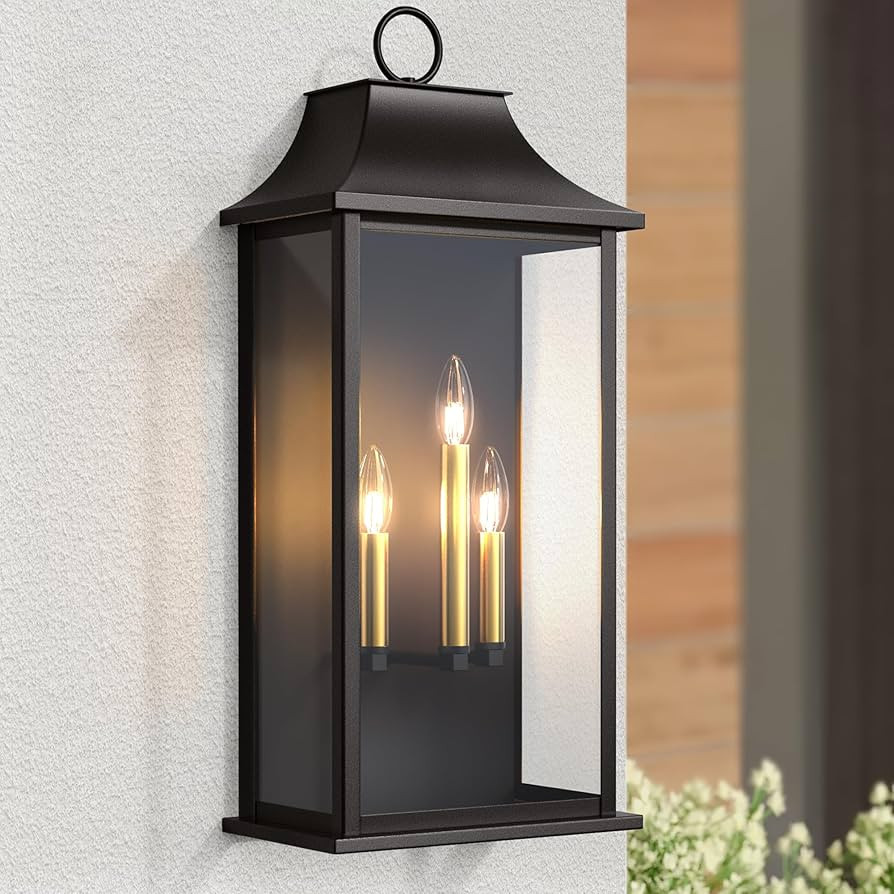Dusk to Dawn Outdoor Wall Light 3-Light, 25.3" Large Outdoor Light Fixture, Black Exterior Wall L... | Amazon (US)