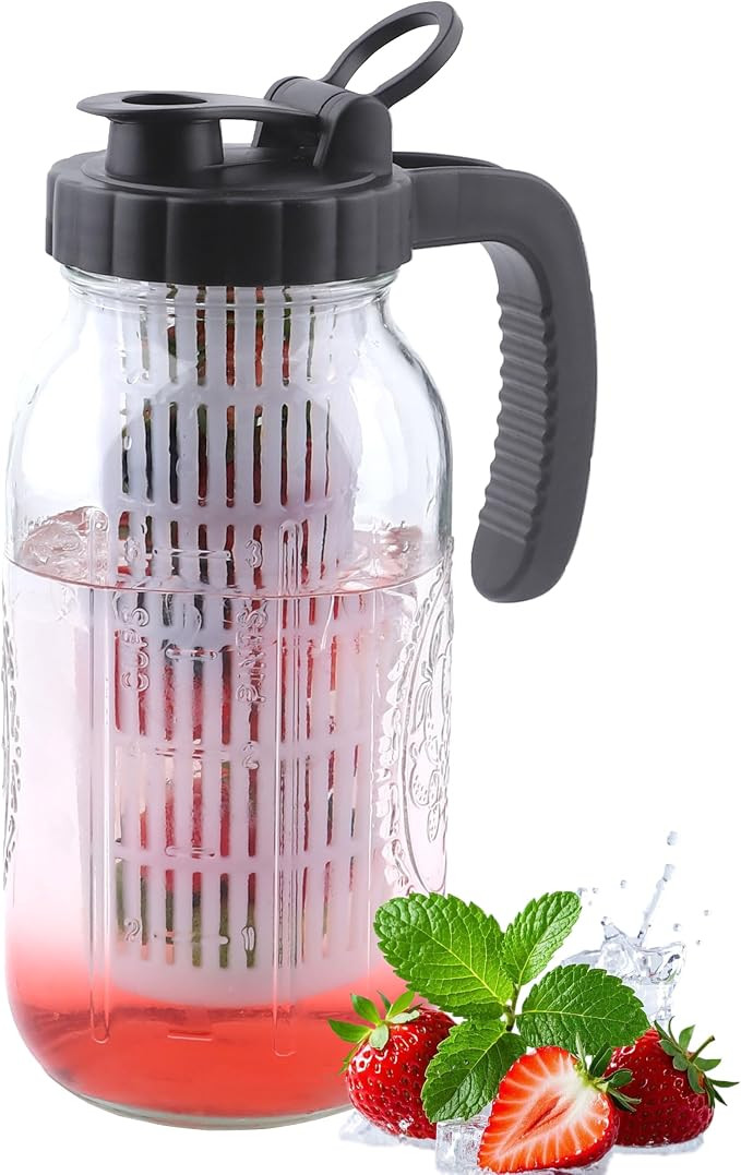 64 Oz Glass Mason Jar Water Pitcher With Infuser Half Gallon Mason Jug Carafe Wide Mouth 2 Quart ... | Amazon (US)