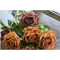 Fall Orange, Dark Brown Real Touch Fake Roses, Faux Terracotta Diy Florals|Wedding/Home Decorations | Gifts, Bouquets/Centerpiece | Etsy (US)