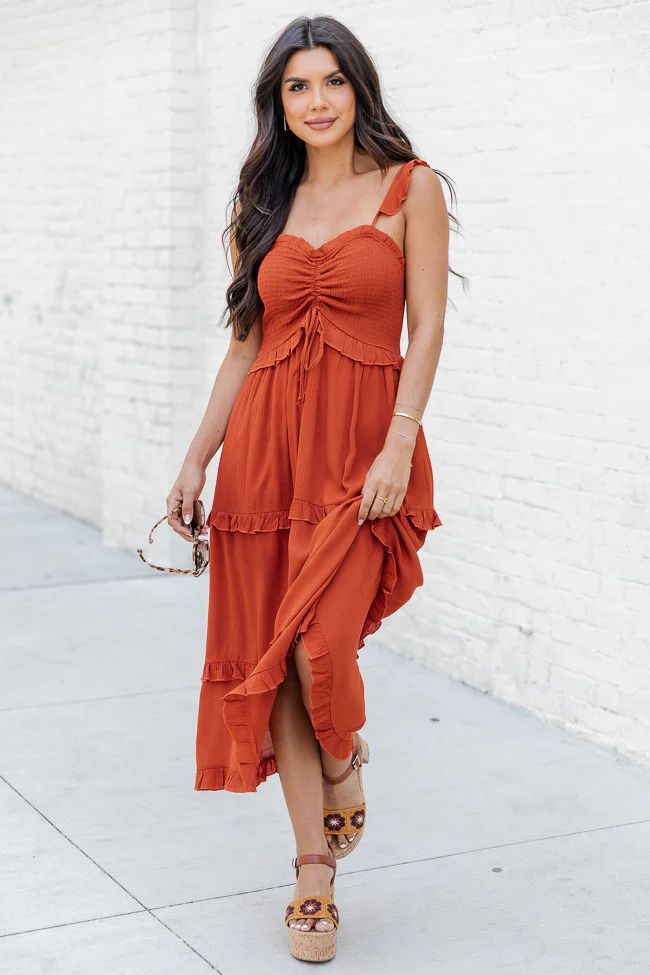 Sunset Dinner Rust Maxi Dress | Pink Lily