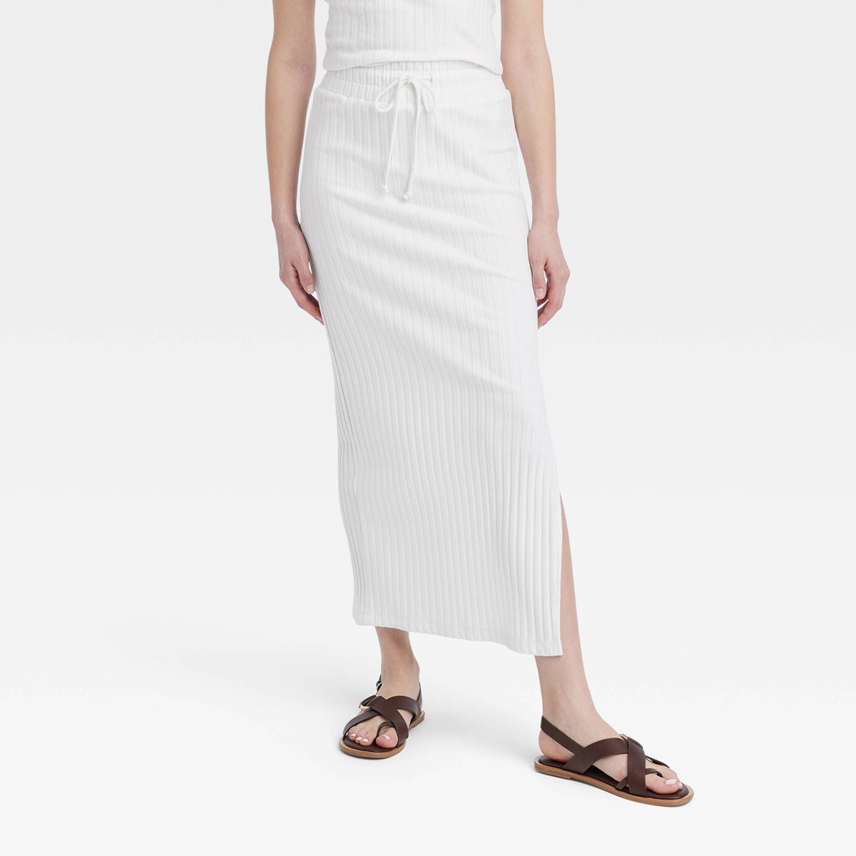 Women's Rib Knit Midi Skirt - Universal Thread™ White L | Target