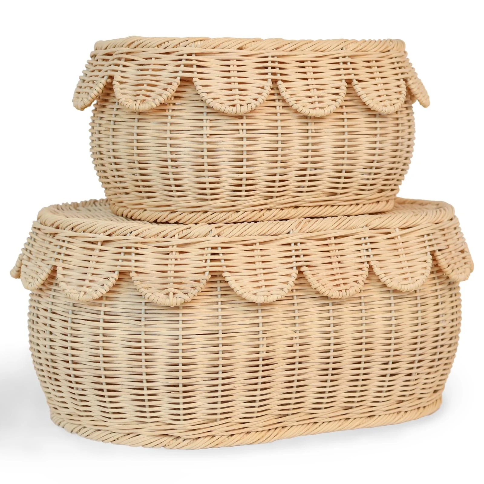 Palonona - Set of 2 Natural Rattan Storage Baskets with Scalloped Lids – Medium & Small Sizes ... | Walmart (US)