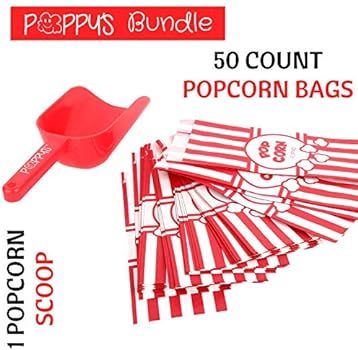 Poppy's Plastic Popcorn Scoop Bundle - 50 Bags and Plastic Popcorn Scooper, Popcorn Machine Acces... | Amazon (US)