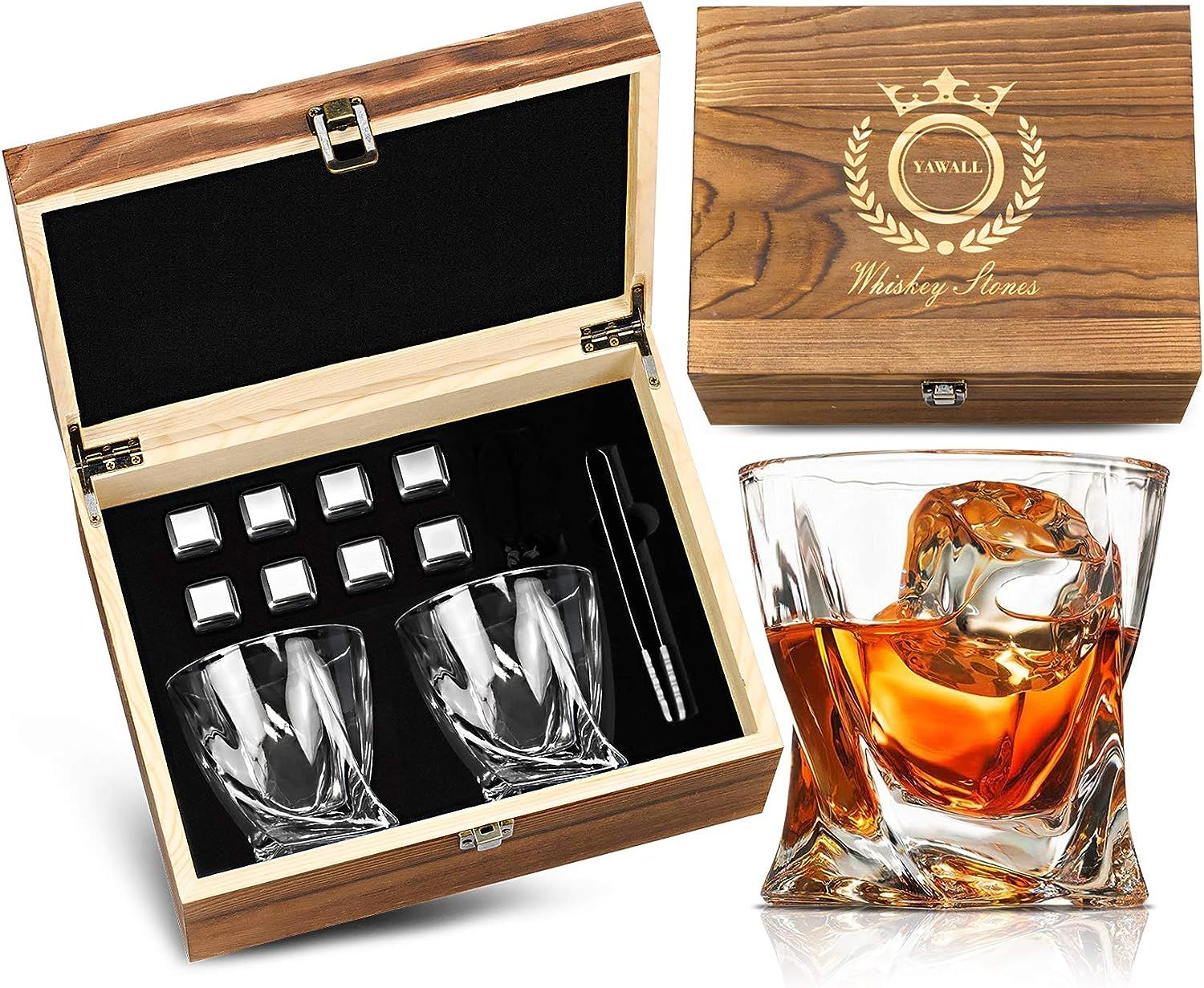 Whiskey Stones and Glass Set, Gifts for Him,Men,Father,Husband,Friends, 8 Stainless Steel Reusabl... | Amazon (US)