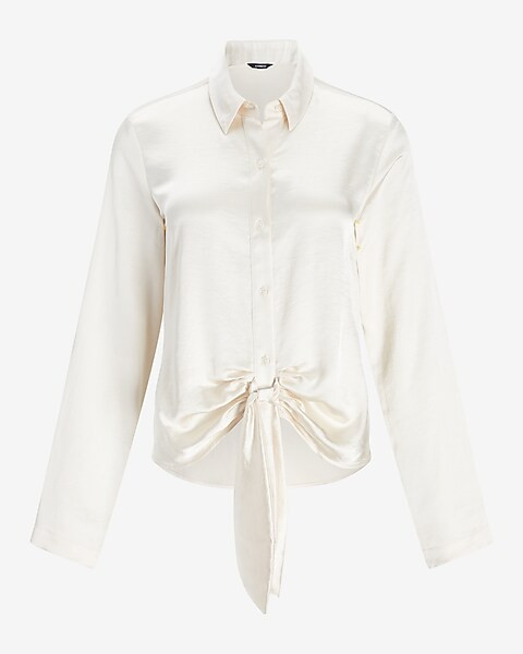 Satin Tie Front Portofino Shirt | Express