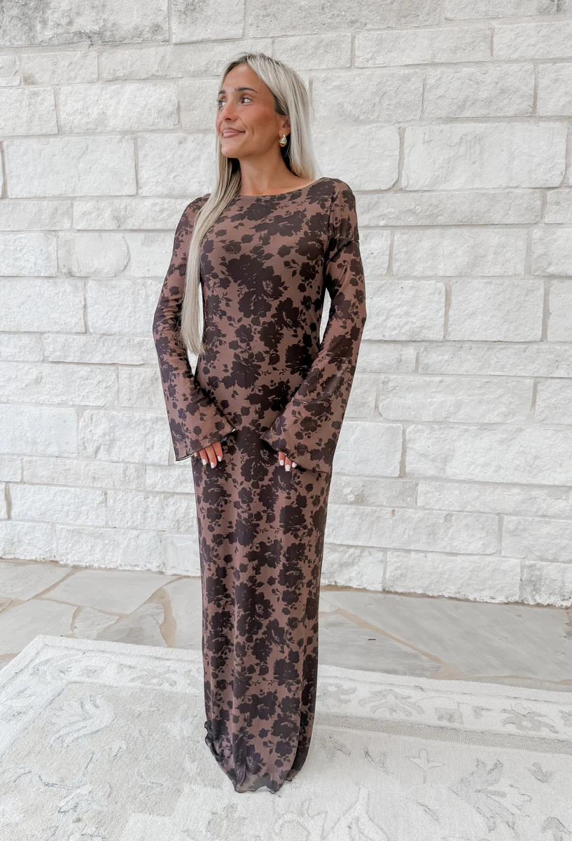 Meredith Floral Long Sleeve Mesh Maxi Dress | CK Squared Boutique