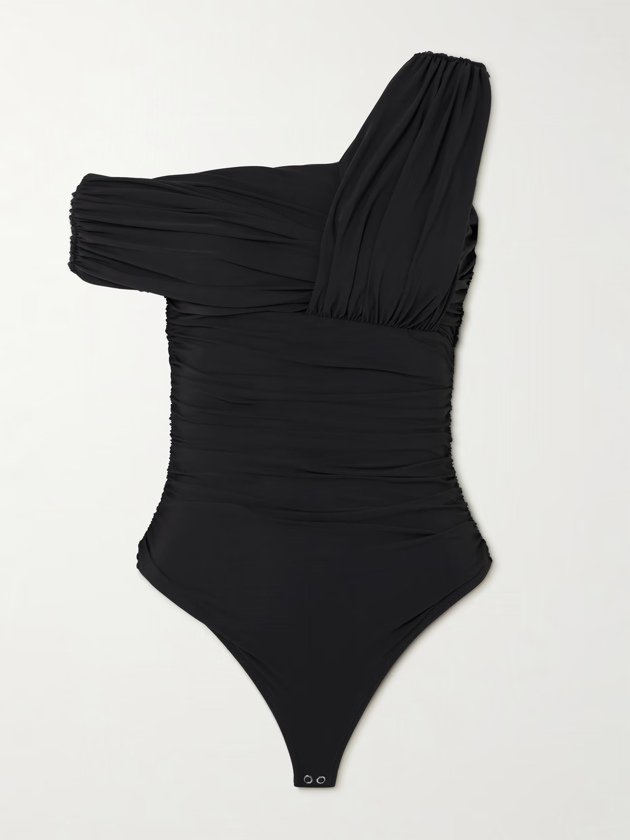 AGOLDE - Etienne Off-the-shoulder Ruched Stretch-jersey Thong Bodysuit - Black | NET-A-PORTER (US)