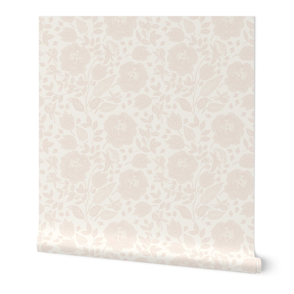 Peonies Soft Soft Pink Light Cream Wallpaper | Spoonflower | Spoonflower
