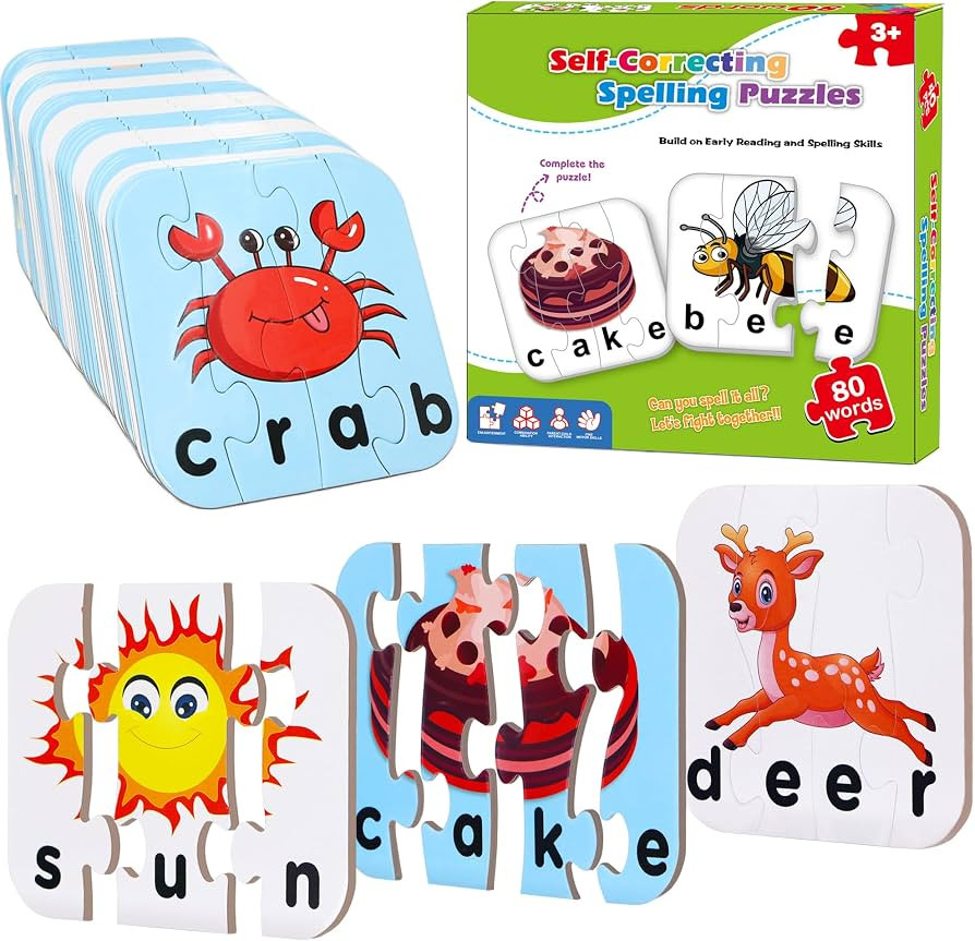 80 Words Self-Correcting Spelling Puzzles, Double-Sided Three and Four Letter Words with Matching... | Amazon (US)