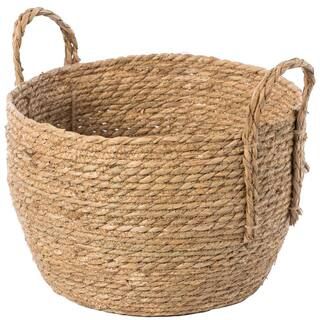Vintiquewise Decorative Round Large Wicker Woven Rope Storage Blanket Basket with Braided Handles, M | The Home Depot