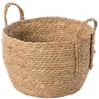 Vintiquewise Decorative Round Large Wicker Woven Rope Storage Blanket Basket with Braided Handles... | The Home Depot