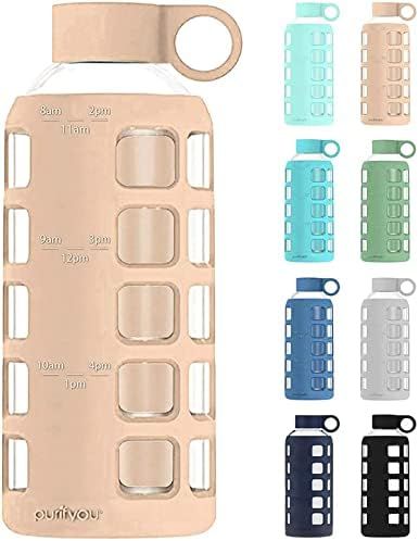 purifyou Premium 40 / 32 / 22 / 12 oz Reusable Glass Water Bottles with Time and Volume Markings,... | Amazon (US)