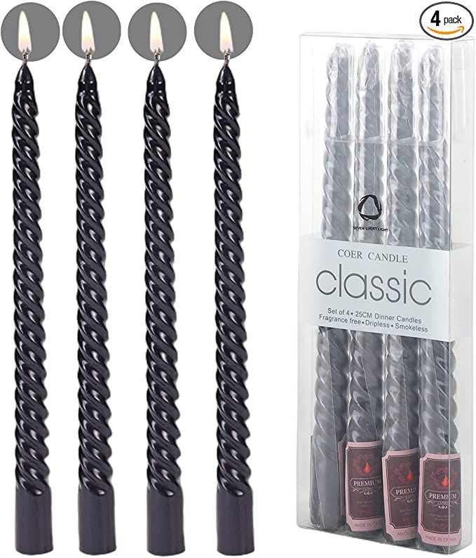 10 inch Black Taper Candles Set of 4 | Ture Dripless Long Candle Sticks | 8 hrs Clean Burning Uns... | Amazon (US)