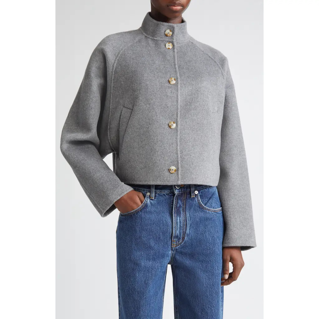 LOULOU DE SAISON Nyma Wool & Cashmere Felt Crop Jacket in Grey Melange at Nordstrom, Size 10 Us | Nordstrom