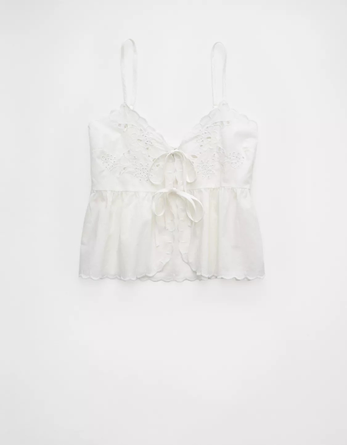 AE Tie Front Embroidered Tank Top | American Eagle Outfitters (US & CA)