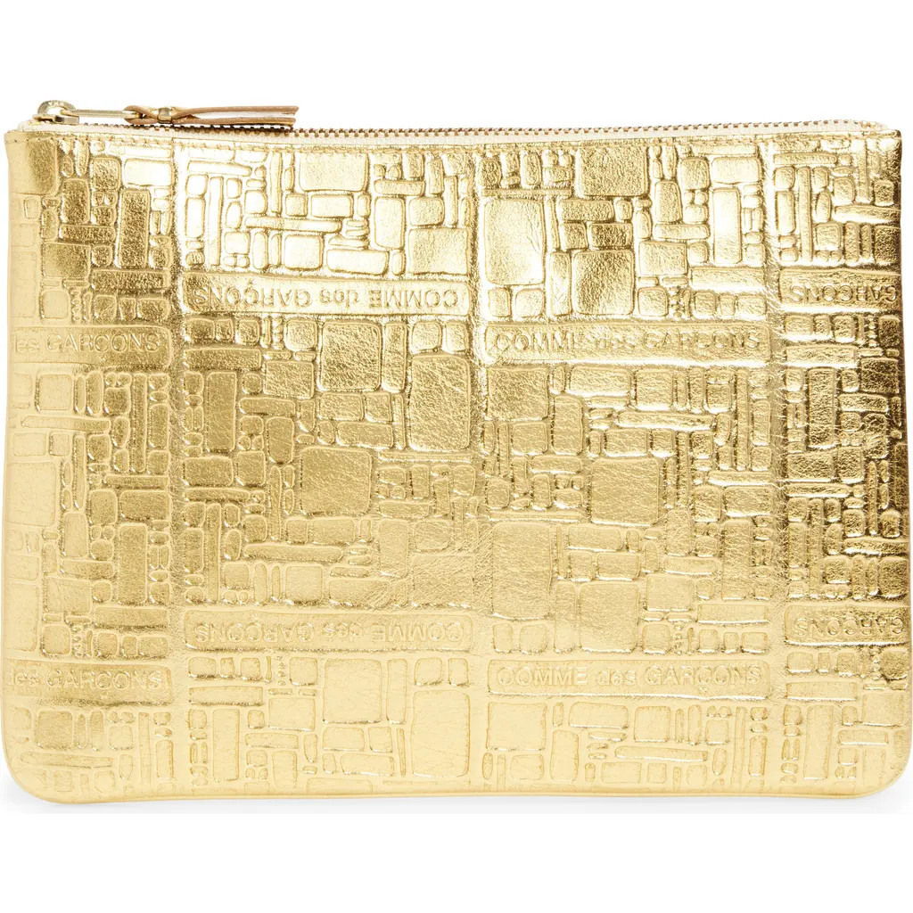 Comme des Garçons Wallets Embossed Logo Leather Pouch in Gold at Nordstrom | Nordstrom