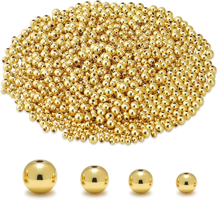 CNONE 310Pcs 18K Gold Filled Spacer Beads for Jewelry Bracelets Making,Round Bracelet Beads,Small... | Amazon (US)