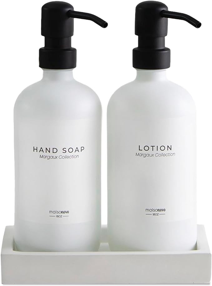 MaisoNovo Glass Soap Dispenser with Pump | Vintage Bathroom and Kitchen Dispenser Set with Dish S... | Amazon (US)