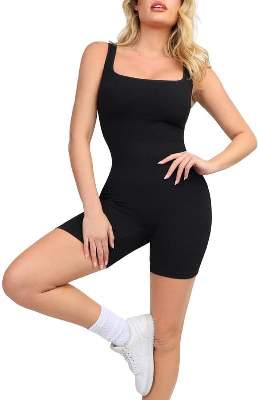 Popilush The Shapewear Rompers Built - In Bra Jumpsuits Shorts Square Neck Sleeveless Tummy Contr... | Amazon (US)