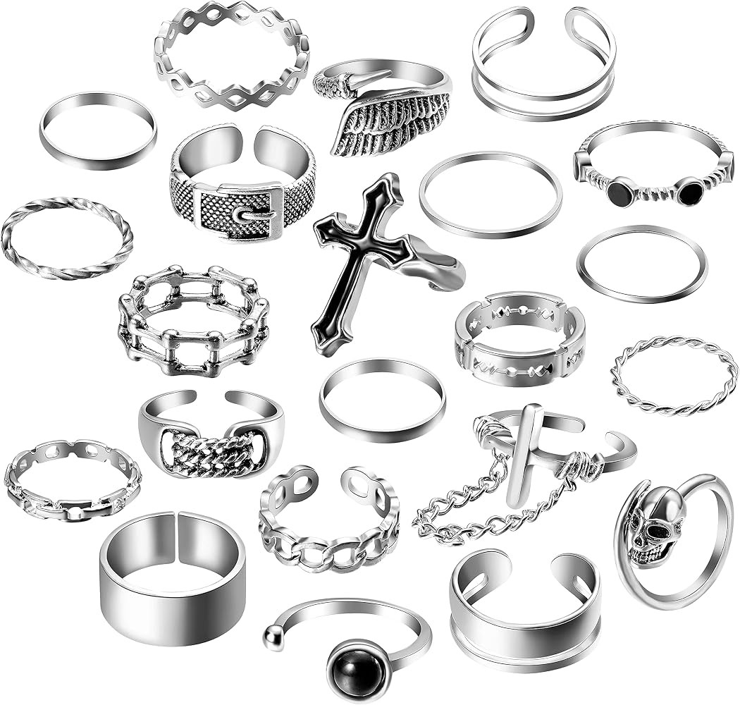 PANTIDE Vintage Punk Rings Set Gothic Knuckle Midi Rings Adjustable Alloy Chain Belt Cross Stacka... | Amazon (US)