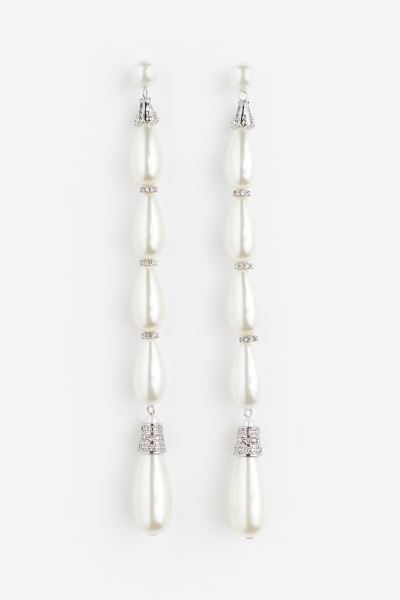 Bead-detail pendant earrings - White - Ladies | H&M GB | H&M (UK, MY, IN, SG, PH, TW, HK)
