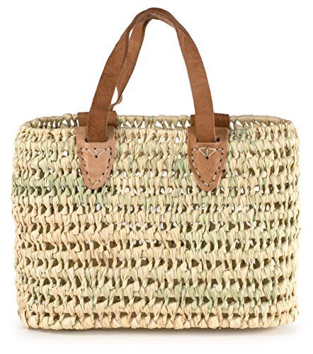 Moroccan Straw Shopper Bag w/Brown Leather Handles - 9"Lx4.5"Wx10"H - Marrakesh | Amazon (US)