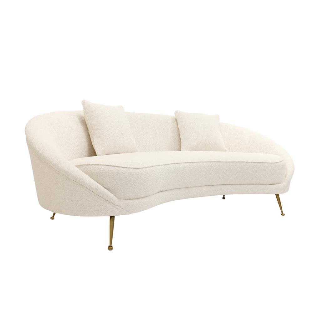 Pasargad Home Luna 87 in. Ivory Solid Textured Fabric 3-Seater Curved Sofa with 2 Pillows | The Home Depot