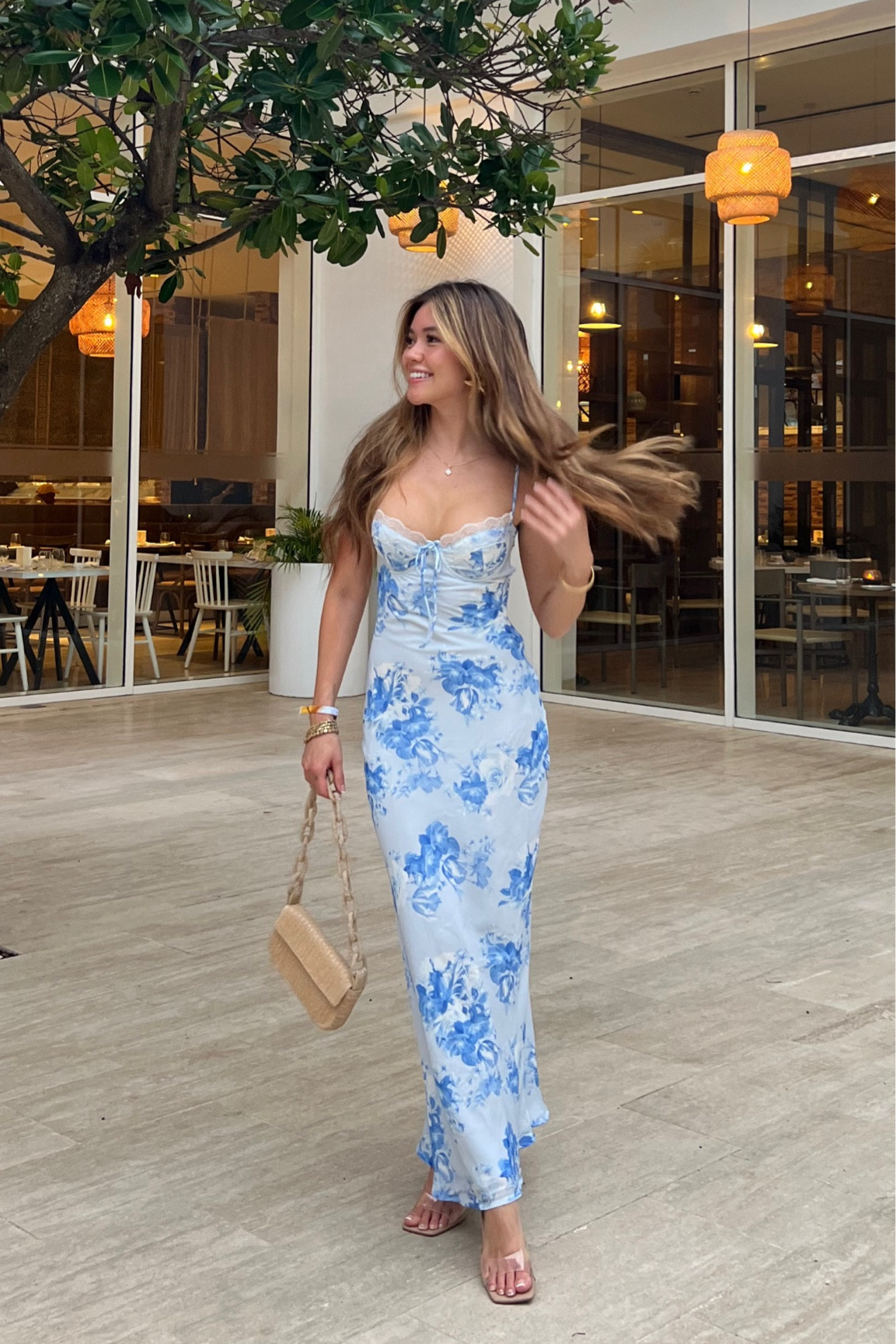 open lace back dress Blue and White Polka Dot Mini Slip Dress