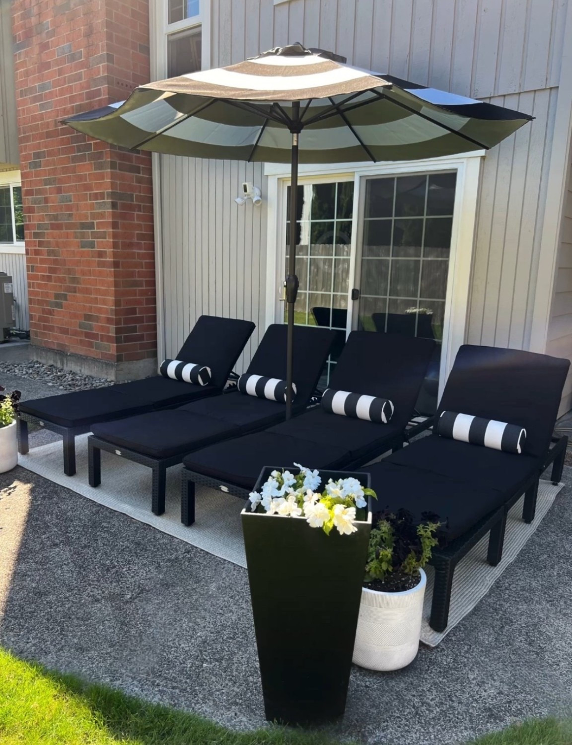 Pool Patio Refresh 🖤🤍🖤…

Loving all of this gorgeous patio decor I found at such great prices. The striped umbrella is from @loweshomeimprovement for under $100. It has a crank handle for easy set up and release and also has a tilt feature. The carpet I found @target which pairs beautifully with the black and white striped scheme. The lounge chairs are also from Target and are currently on major sale!!! The  pillows I found @amazon and the planters are from @homedepot . I am so in love with our cozy patio and now we finally have a space where we can relax by the pool 💦. 

#modernhome #summer #spring #decor #pool #lowes #amazon #home #target #outdoor #umbrella #black #white #striped #lounge #chairs #throw #pillows #patio #porch #deck #planters #porch #patio #deck #pots #depot #fluted #sun

#LTKHome