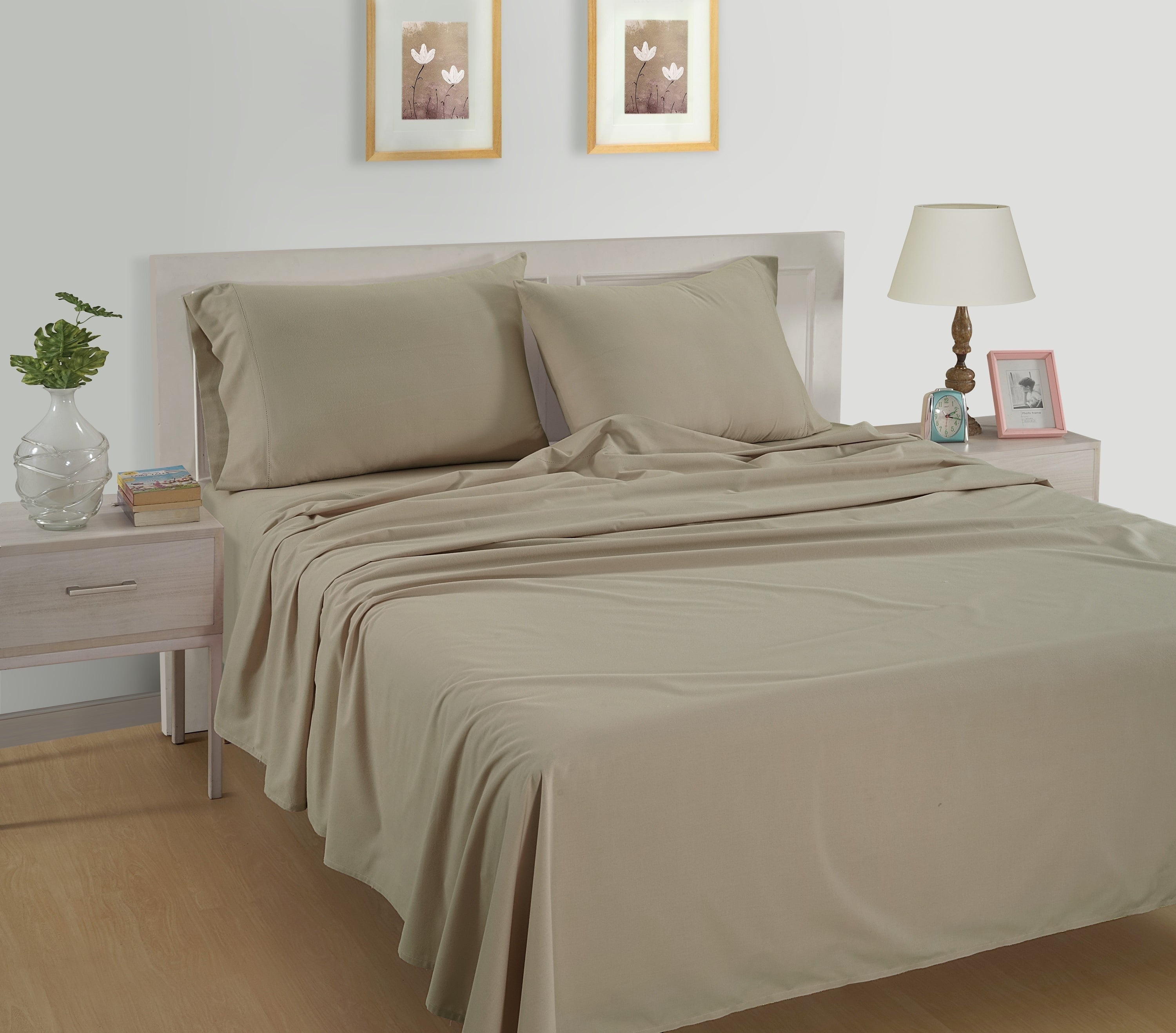 Casa Platino 100% Cotton Full Size Bed Sheet Set of 4, Fit Mattress Upto 15" Deep - Taupe | Walmart (US)