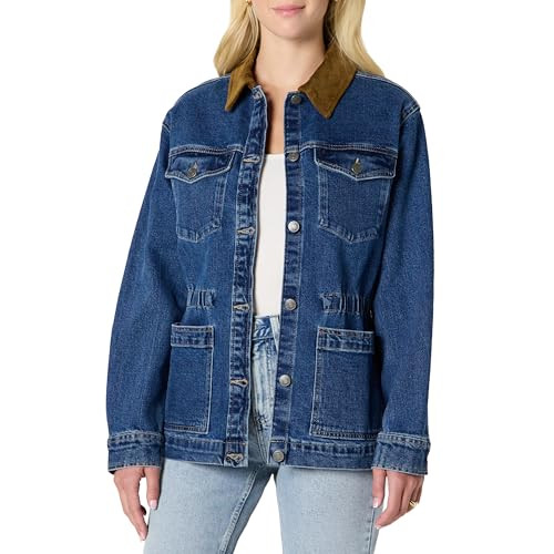 Amazon Essentials Women's Regular-Fit Low Stretch Denim Cinched Waist Barn Jacket with Corduroy C... | Amazon (US)