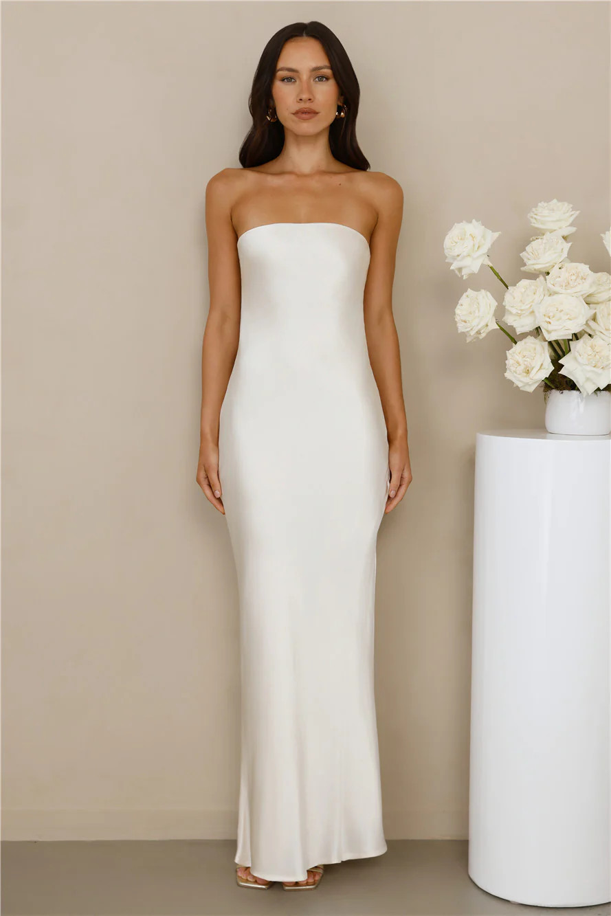 The Felicity Strapless Satin Maxi Dress Pearl | Hello Molly (US)