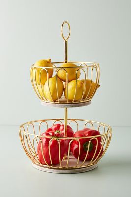 Gold Wire Two-Tier Fruit Basket | Anthropologie (US)