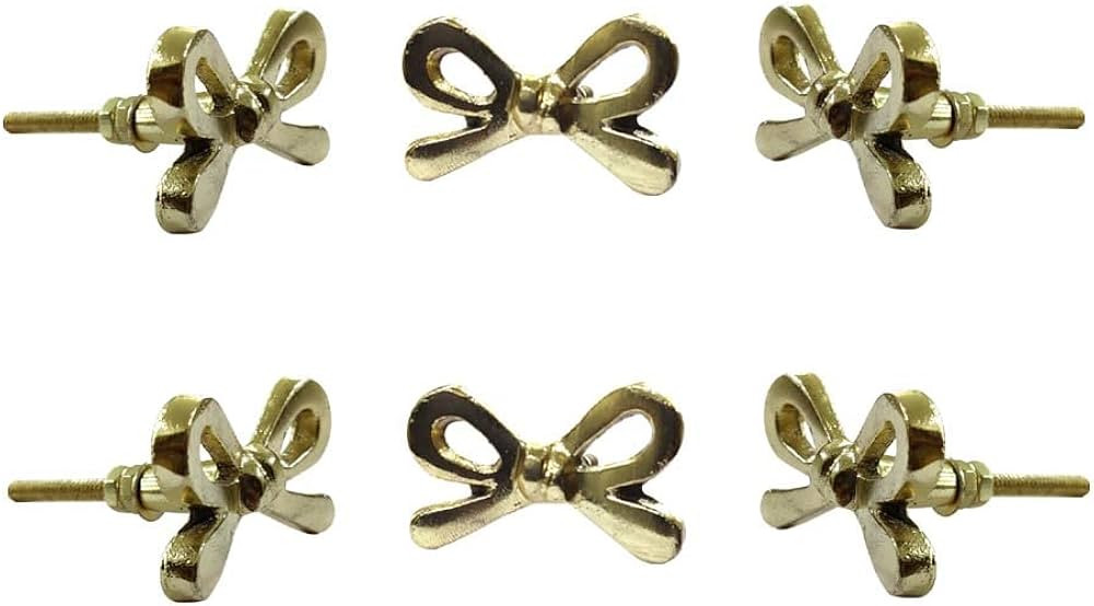 Perilla Home Set of 6 Brass Metal Knobs for Cabinet & Drawers Decorative Bow Knobs for Home Kitch... | Amazon (US)