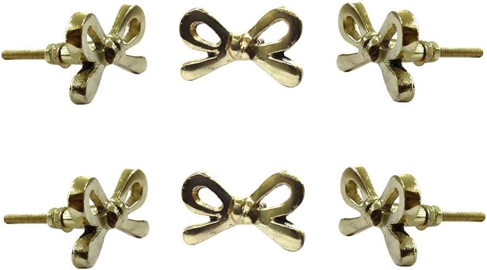 Perilla Home Set of 6 Brass Metal Knobs for Cabinet & Drawers Decorative Bow Knobs for Home Kitch... | Amazon (US)