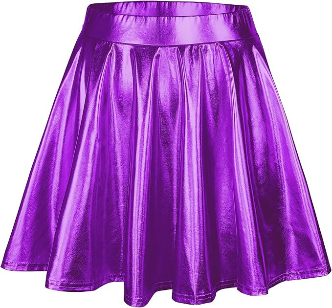 Durio Metallic Skirt Shiny Flared Metallic Mini Skirt High Waist Holographic Skirt Costome Hallow... | Amazon (US)